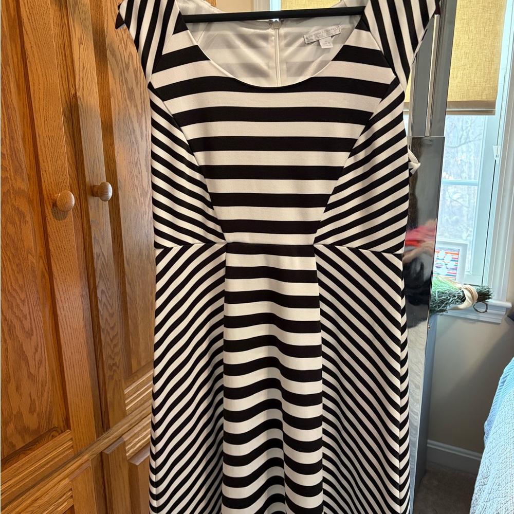 New York & Company Black and White Striped Midi Fit & Flare Dress